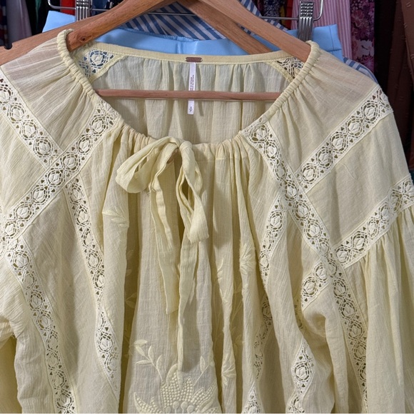 Free People Victorian Crochet Lace Blouse Small Yellow - Picture 2 of 7